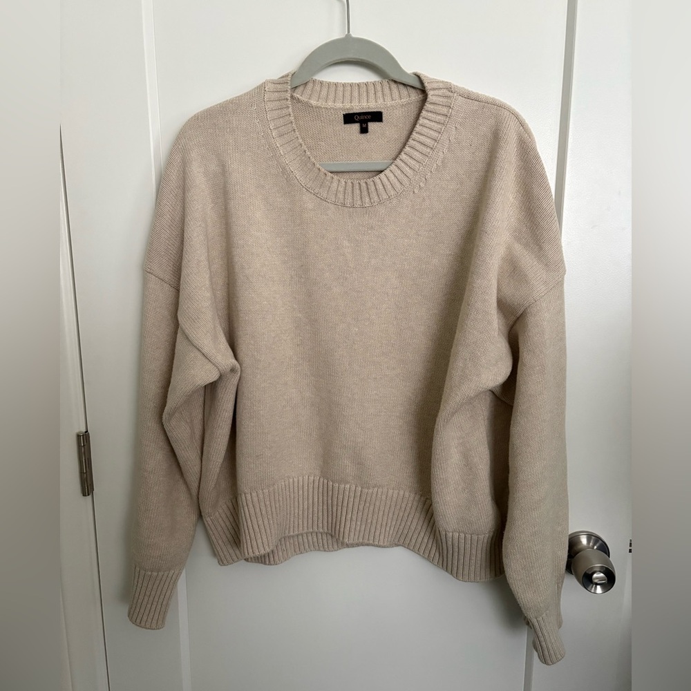Quince 100% Organic Cotton Boyfriend Crew Sweater Speckled Beige